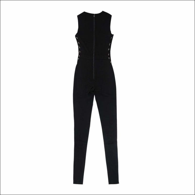 Winnal Women’s Black Sleeveless Deep V Neck Cut Out Sides Loop Jumpsuit Rompers Casual Playsuit