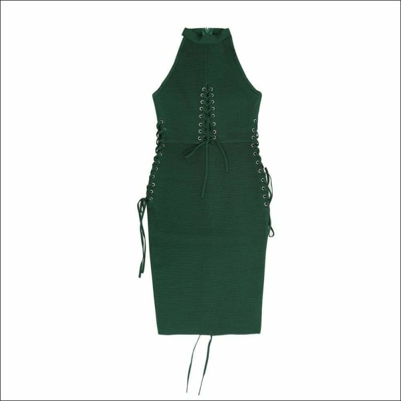 Winnal Women’s Hanging Neck Hollow Out Cross Halter Lace Up Detail Midi Bandage Sexy Party Dresses Green