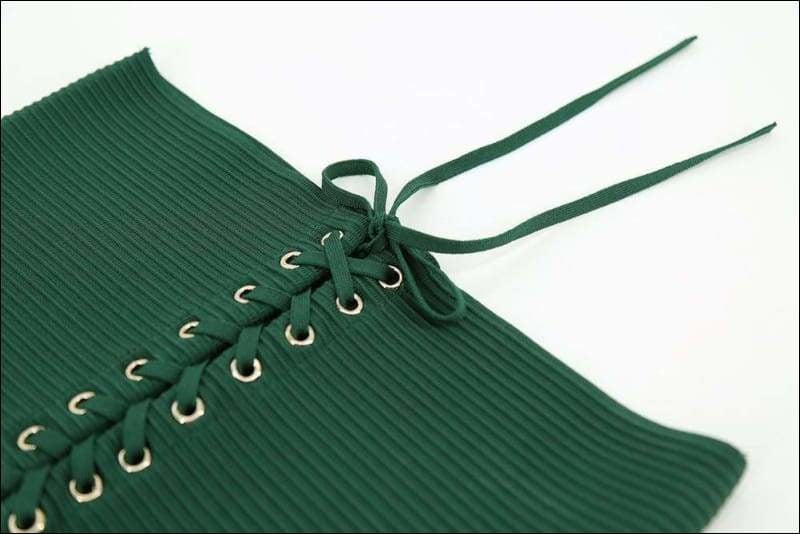 Winnal Women’s Hanging Neck Hollow Out Cross Halter Lace Up Detail Midi Bandage Sexy Party Dresses Green