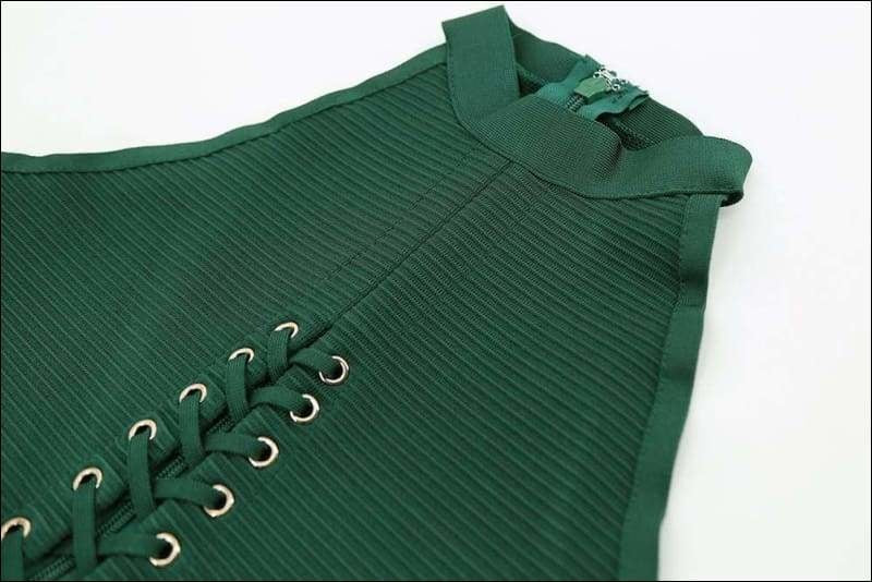 Winnal Women’s Hanging Neck Hollow Out Cross Halter Lace Up Detail Midi Bandage Sexy Party Dresses Green