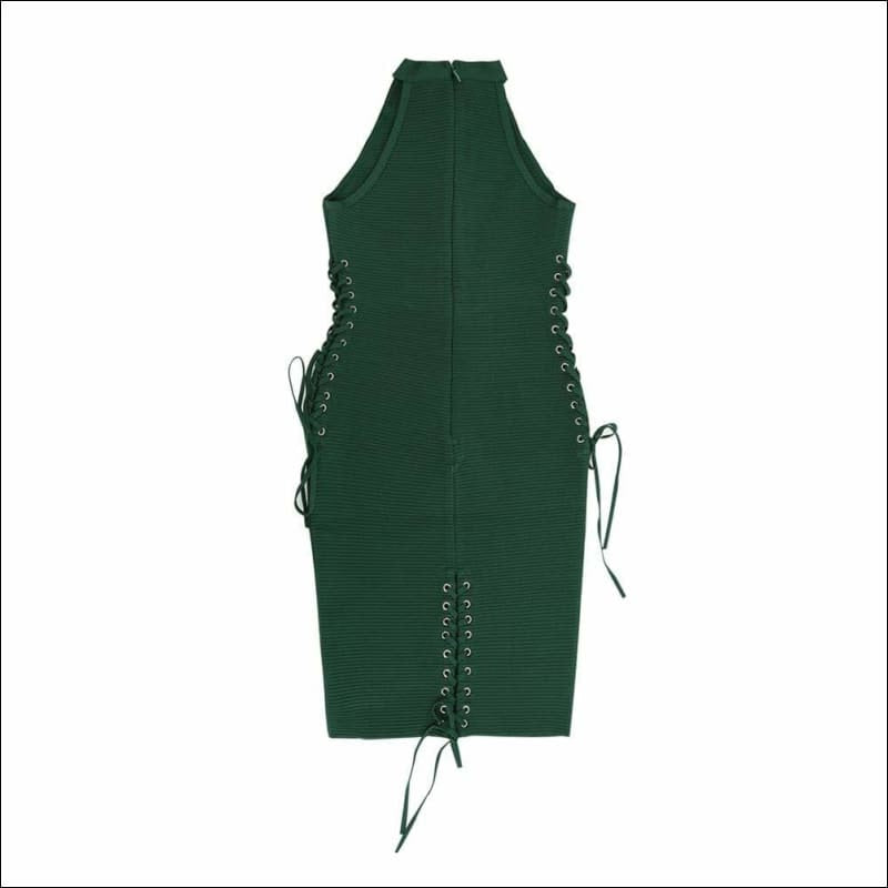 Winnal Women’s Hanging Neck Hollow Out Cross Halter Lace Up Detail Midi Bandage Sexy Party Dresses Green