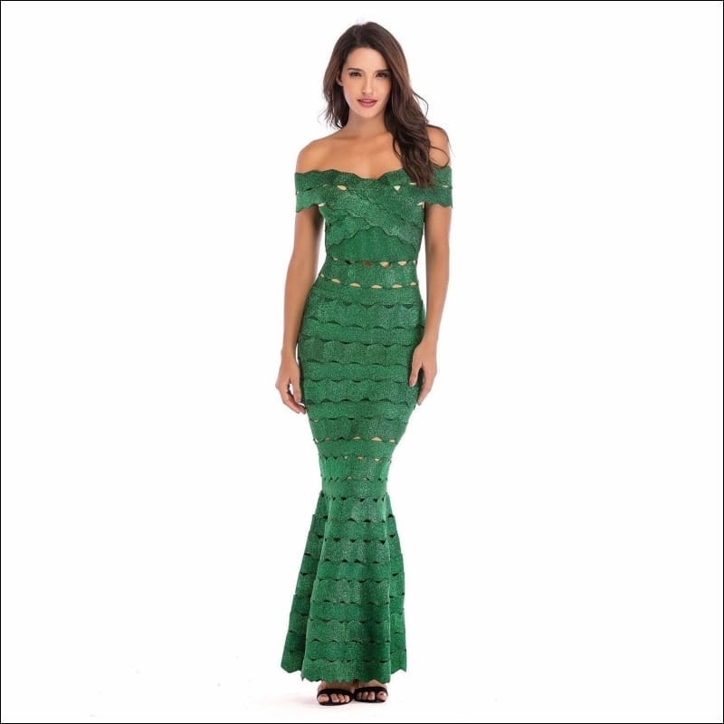 Winnal Women’s Party Off Shoulder Fishtail Midi bodycon Bandage Dress
