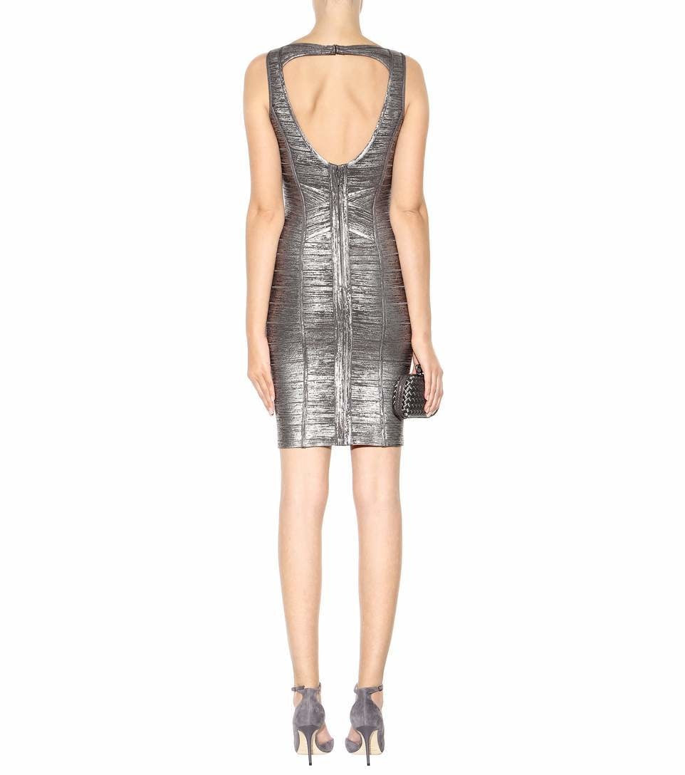 Winnal Womens Scoop neck Sleeveless Bodycon Bandage Dress Metallic Grey
