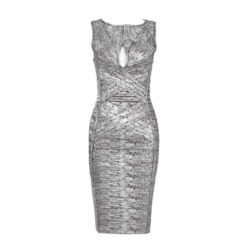 Winnal Womens Scoop neck Sleeveless Bodycon Bandage Dress Metallic Grey