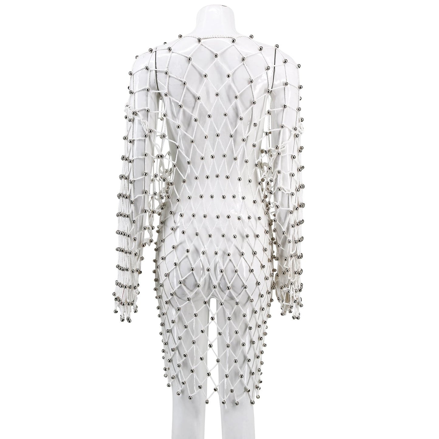 Winnal Women’s Sexy Beaded Cover Up Jacket Knitted Grid Long Coat