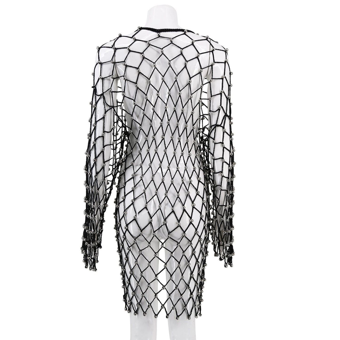 Winnal Women’s Sexy Beaded Cover Up Jacket Knitted Grid Long Coat