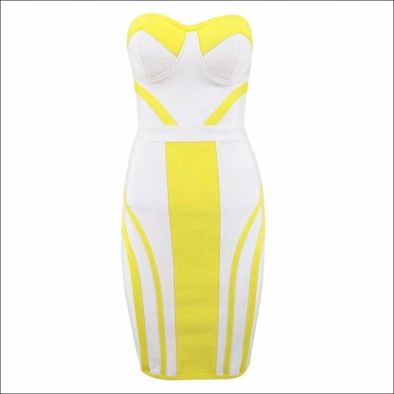 Winnal Women’s Strapless Bustier White and Yellow Bandage Dress