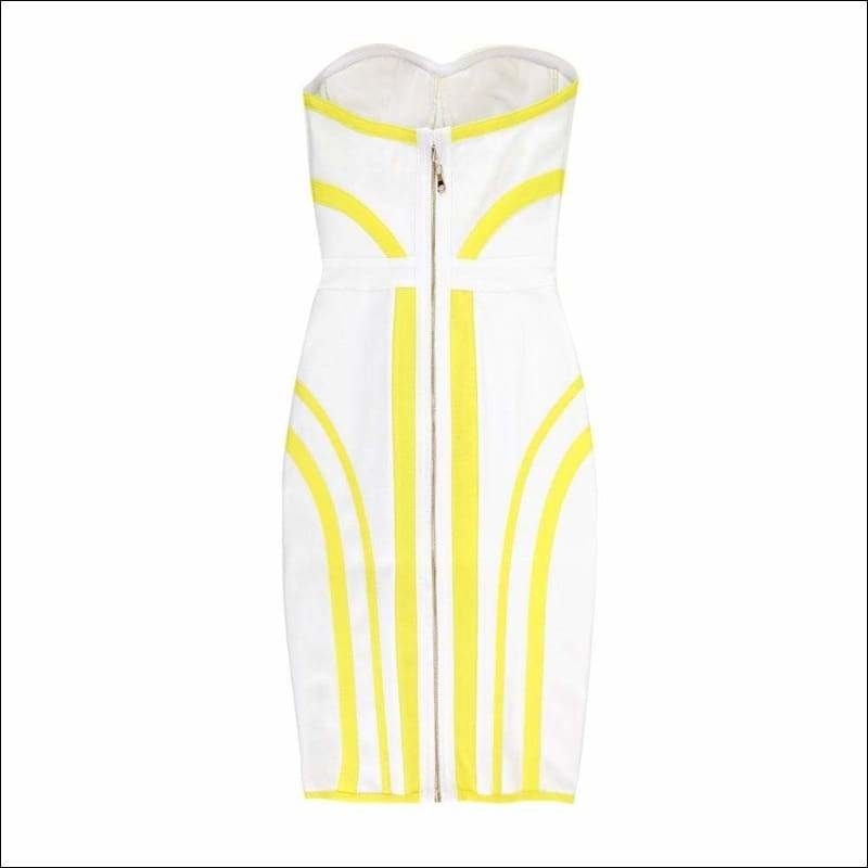Winnal Women’s Strapless Bustier White and Yellow Bandage Dress