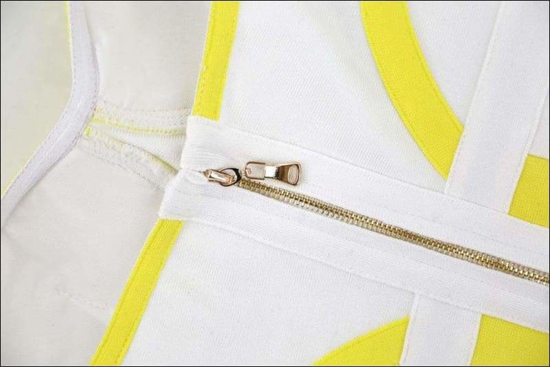 Winnal Women’s Strapless Bustier White and Yellow Bandage Dress