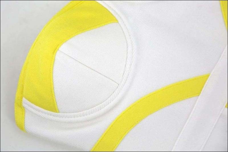 Winnal Women’s Strapless Bustier White and Yellow Bandage Dress