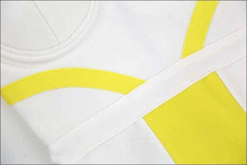 Winnal Women’s Strapless Bustier White and Yellow Bandage Dress