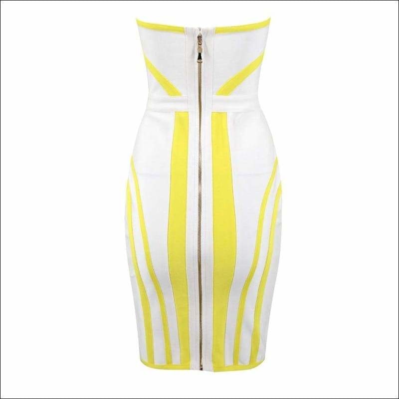 Winnal Women’s Strapless Bustier White and Yellow Bandage Dress