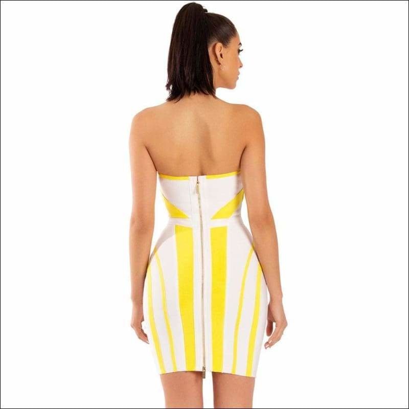 Winnal Women’s Strapless Bustier White and Yellow Bandage Dress