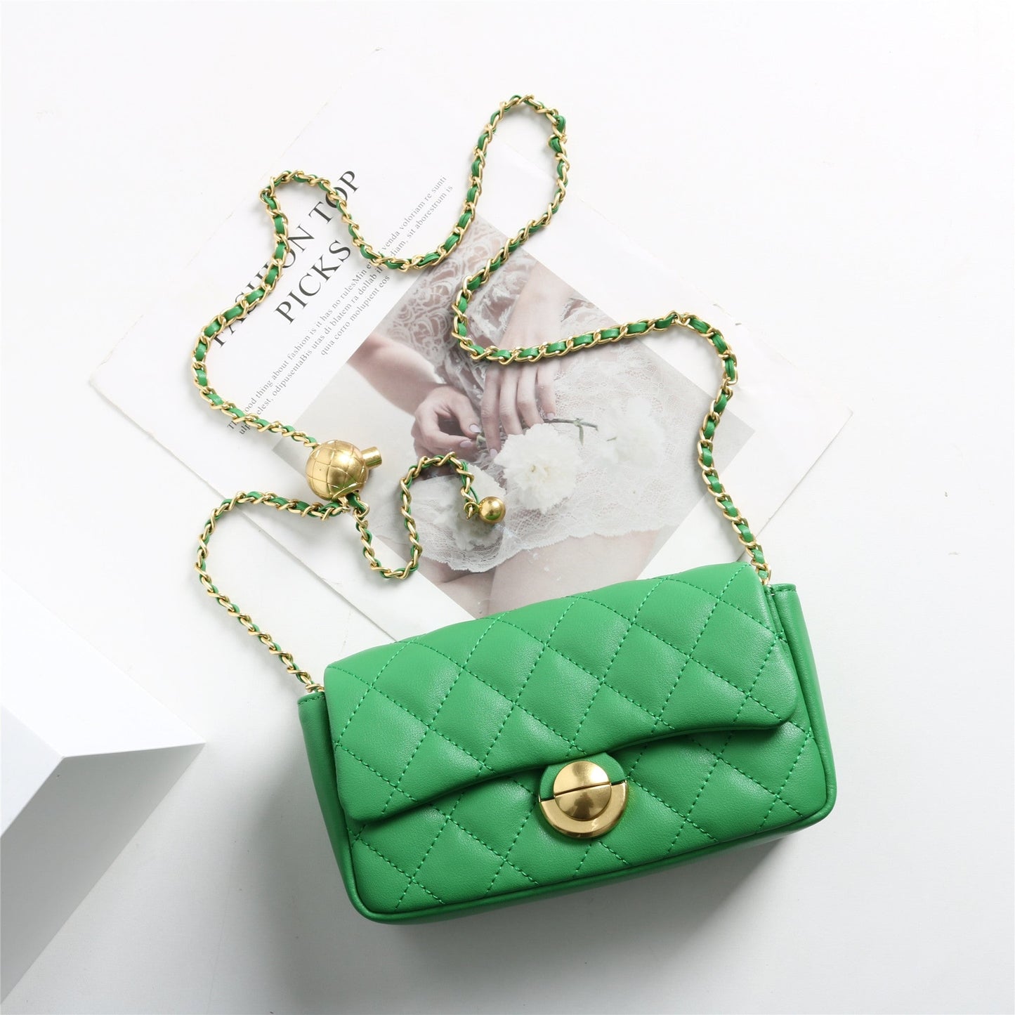 Womens Classic Leather Quilted Adjustable Chain Golden Ball Cross Body Bag
