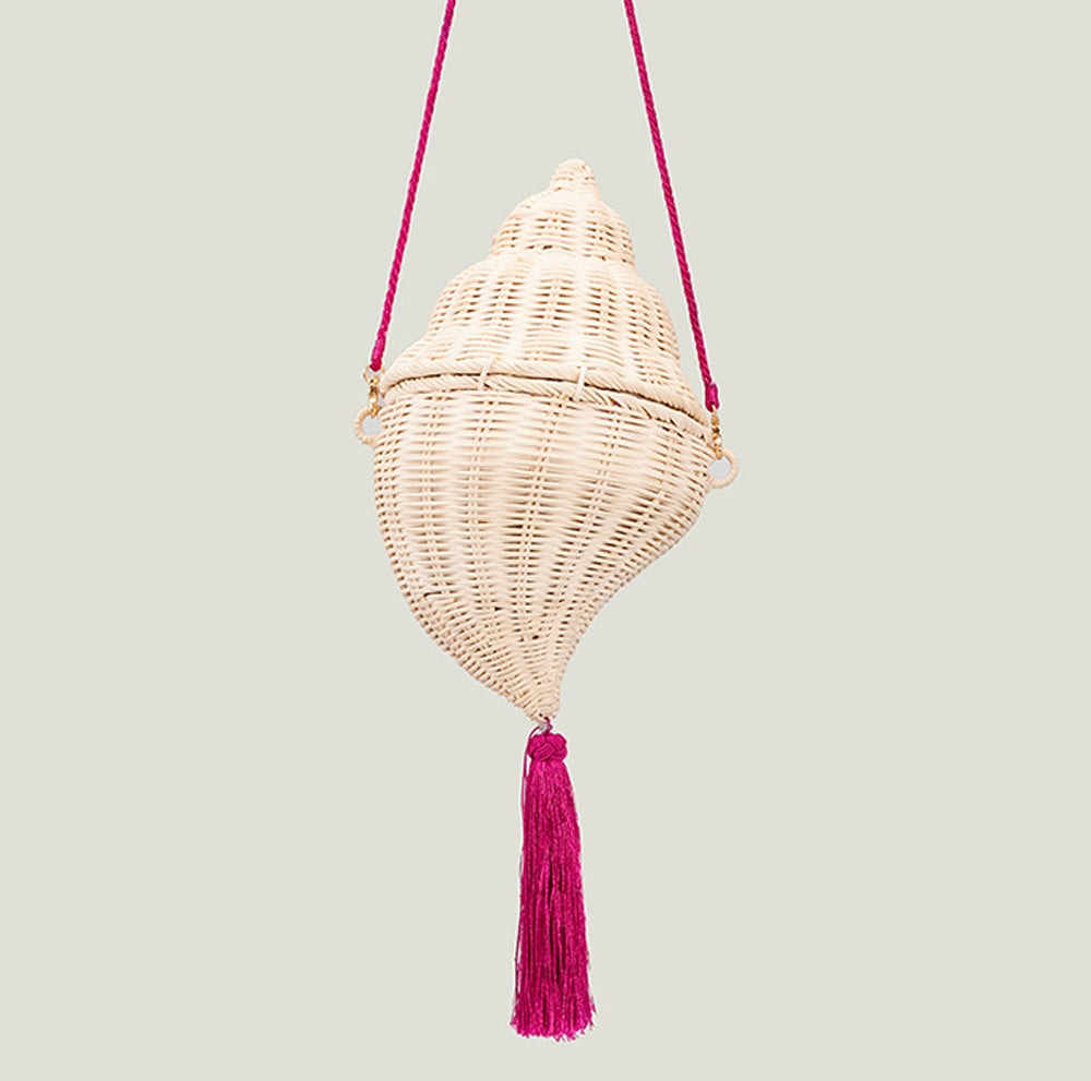 Womens Conch Ratten Straw Raffia Cross Body Bag