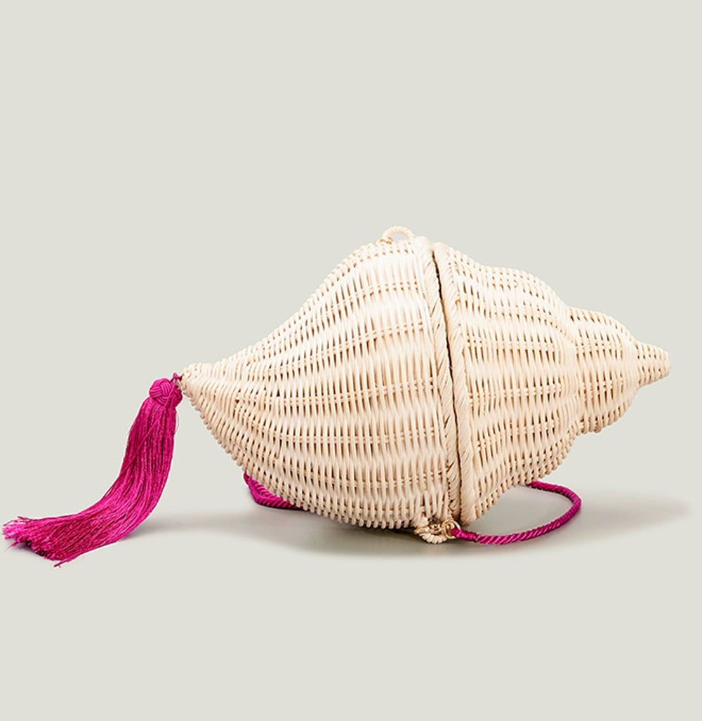 Womens Conch Ratten Straw Raffia Cross Body Bag