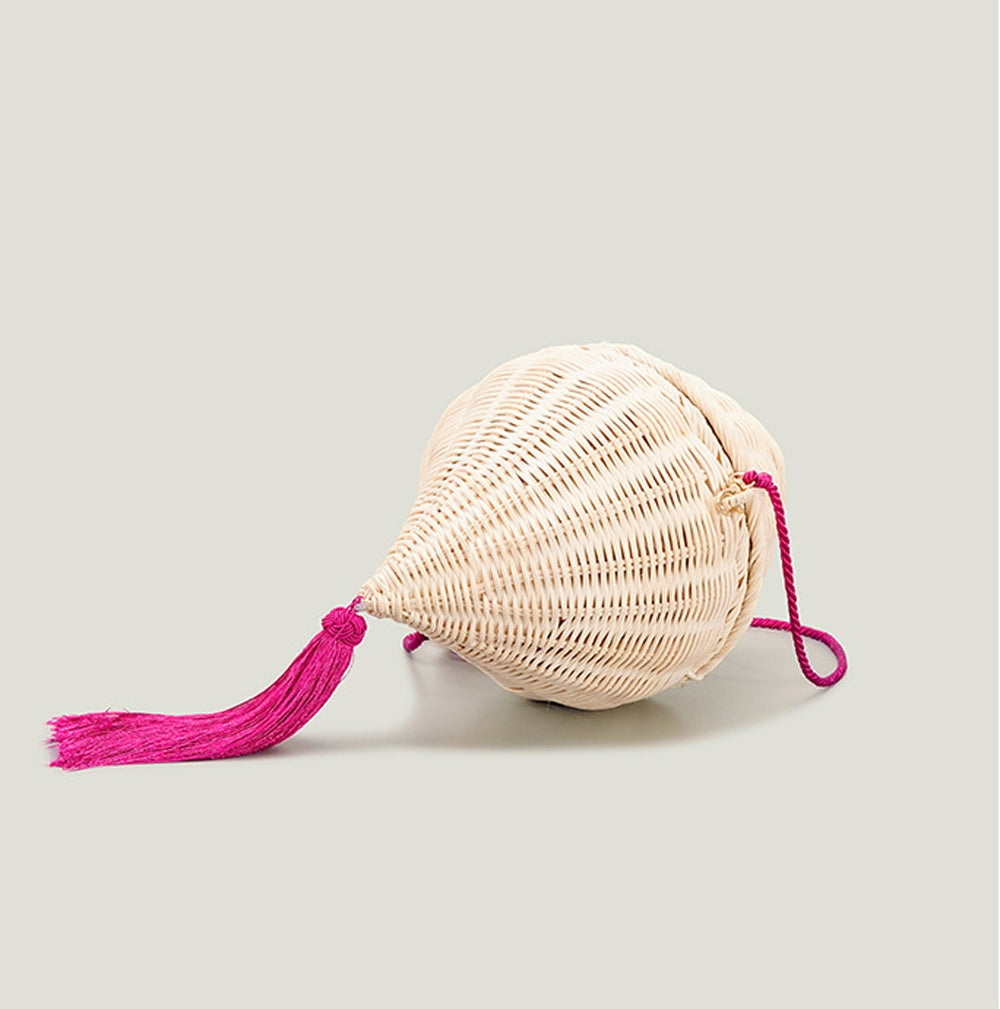 Womens Conch Ratten Straw Raffia Cross Body Bag