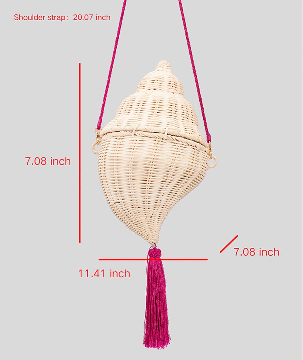 Womens Conch Ratten Straw Raffia Cross Body Bag