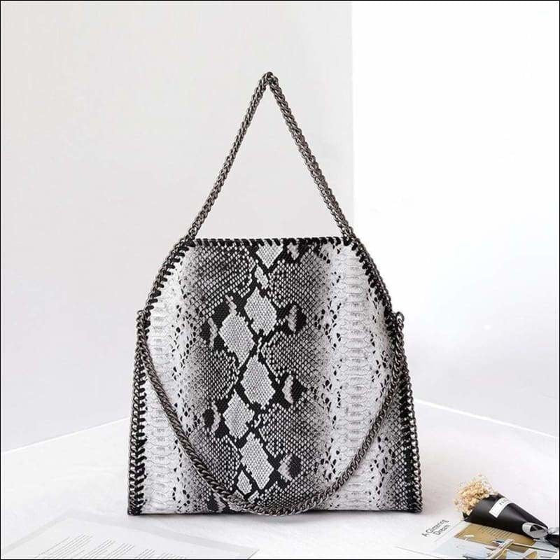 Womens Faux Python Leather Chain Shoulder Bag