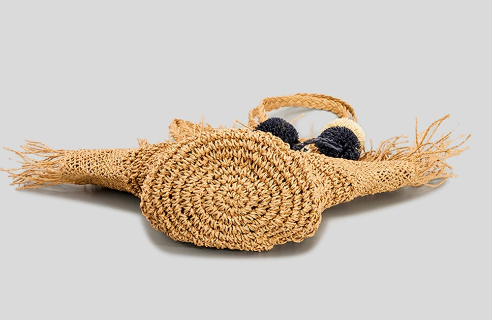 Womens Raffia Shoulder Bag Woven Straw Beach Handbag