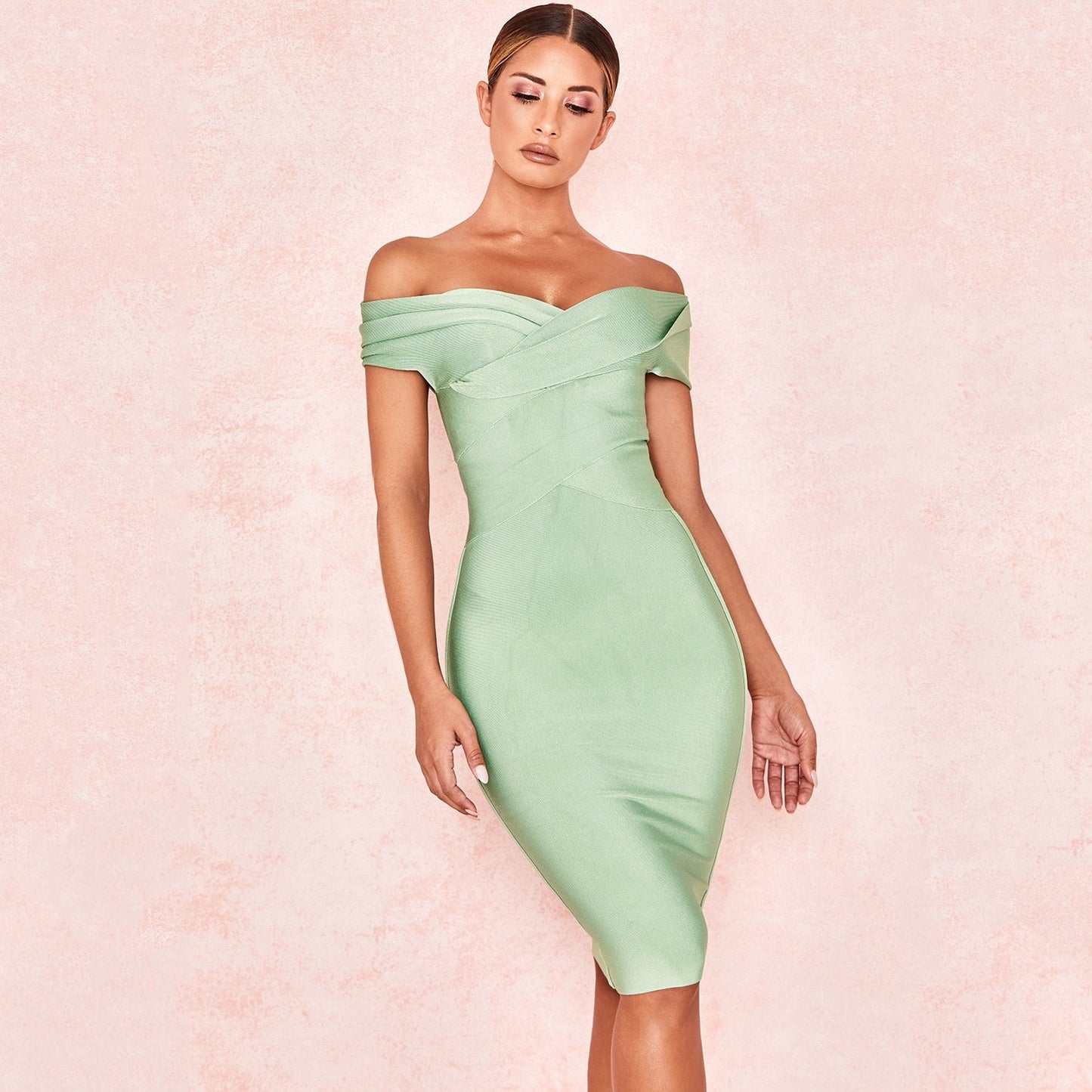Women’s Strapless Bodycon Dress Knee Length Off Shoulder Bandage