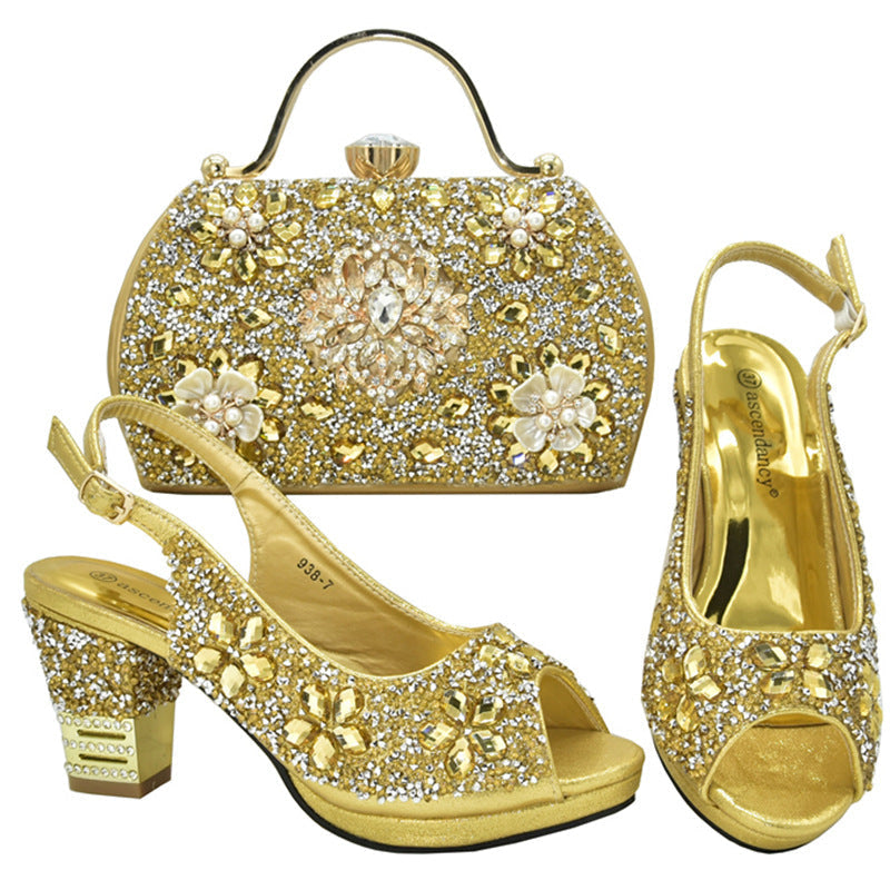 New Summer High Heel Sandals With A Strap Buckle Hhinestone Bag,Diamond Evening Wedding