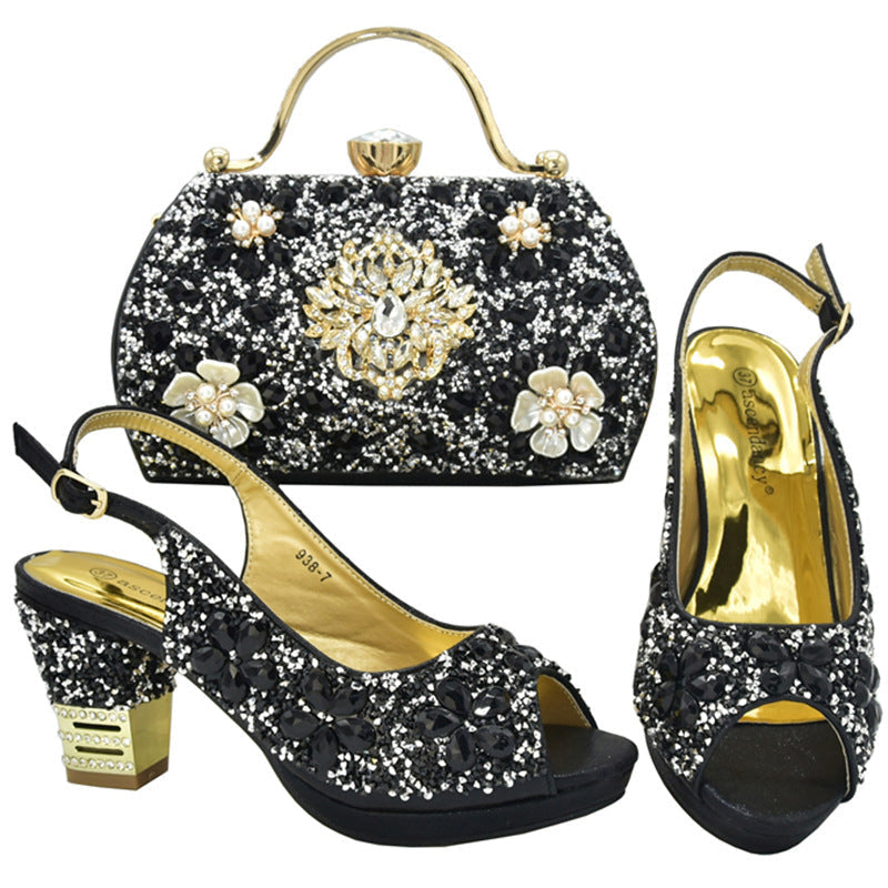 New Summer High Heel Sandals With A Strap Buckle Hhinestone Bag,Diamond Evening Wedding