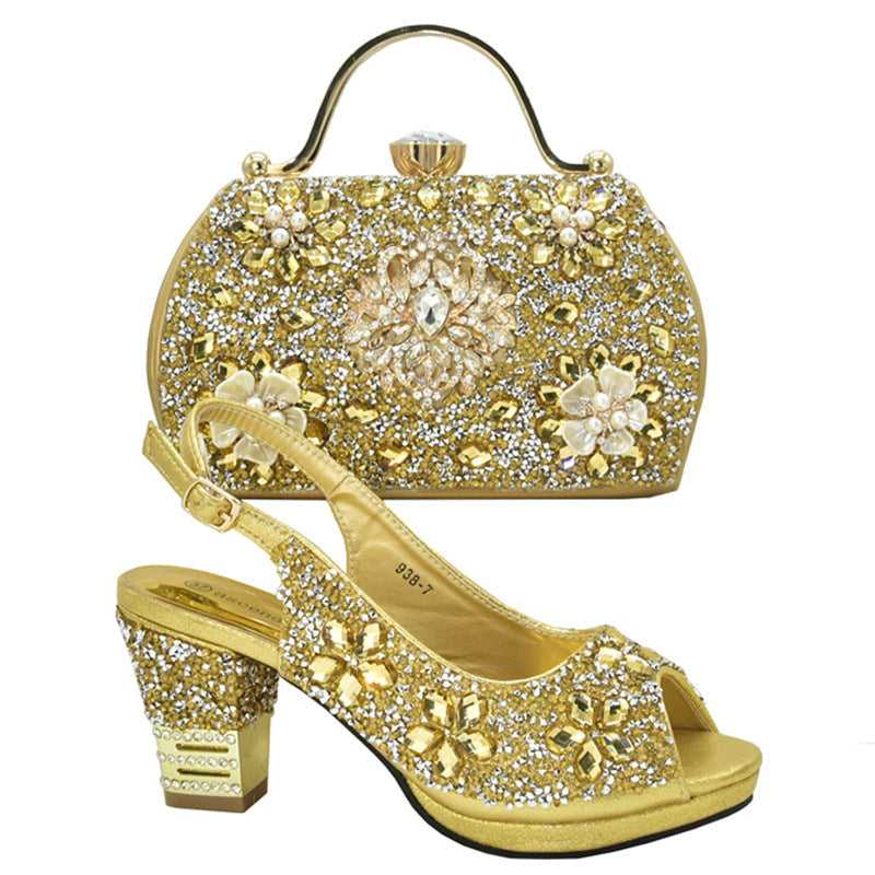 New Summer High Heel Sandals With A Strap Buckle Hhinestone Bag,Diamond Evening Wedding