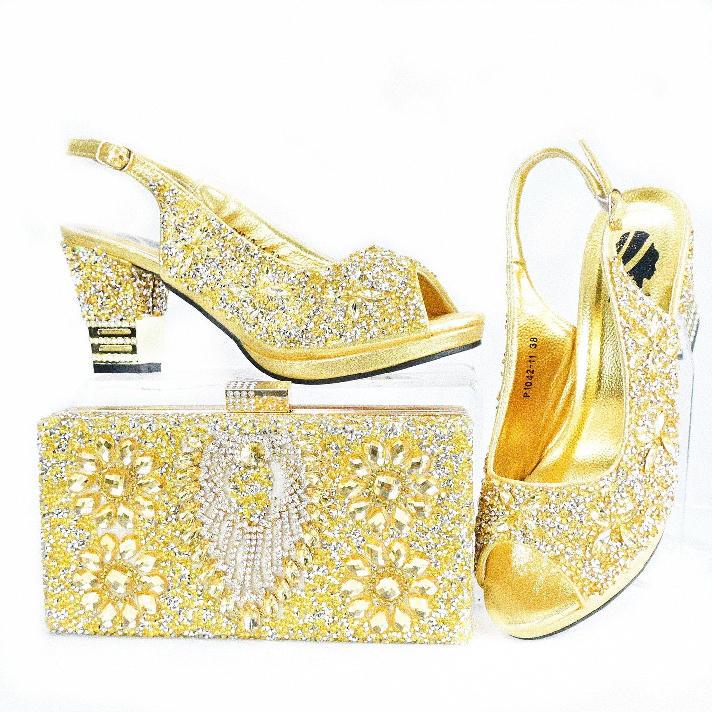 Rhinestone Chunky High Heel Casual Sandals With Clutch Bag,With RHhinestone,Diamond Evening Wedding