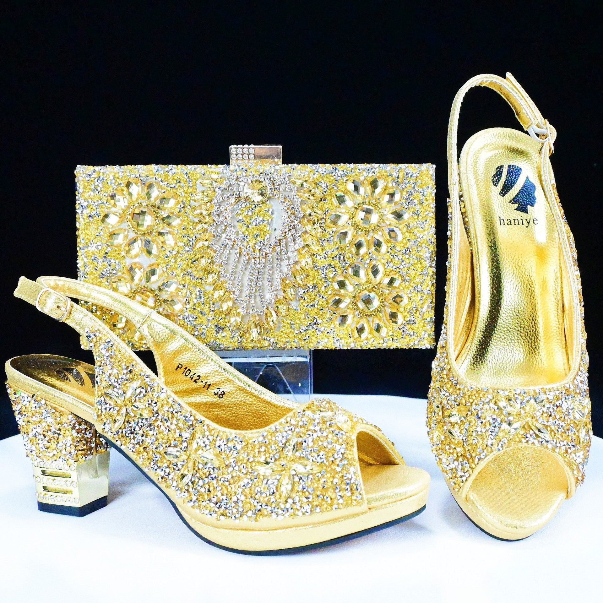 Rhinestone Chunky High Heel Casual Sandals With Clutch Bag,With RHhinestone,Diamond Evening Wedding