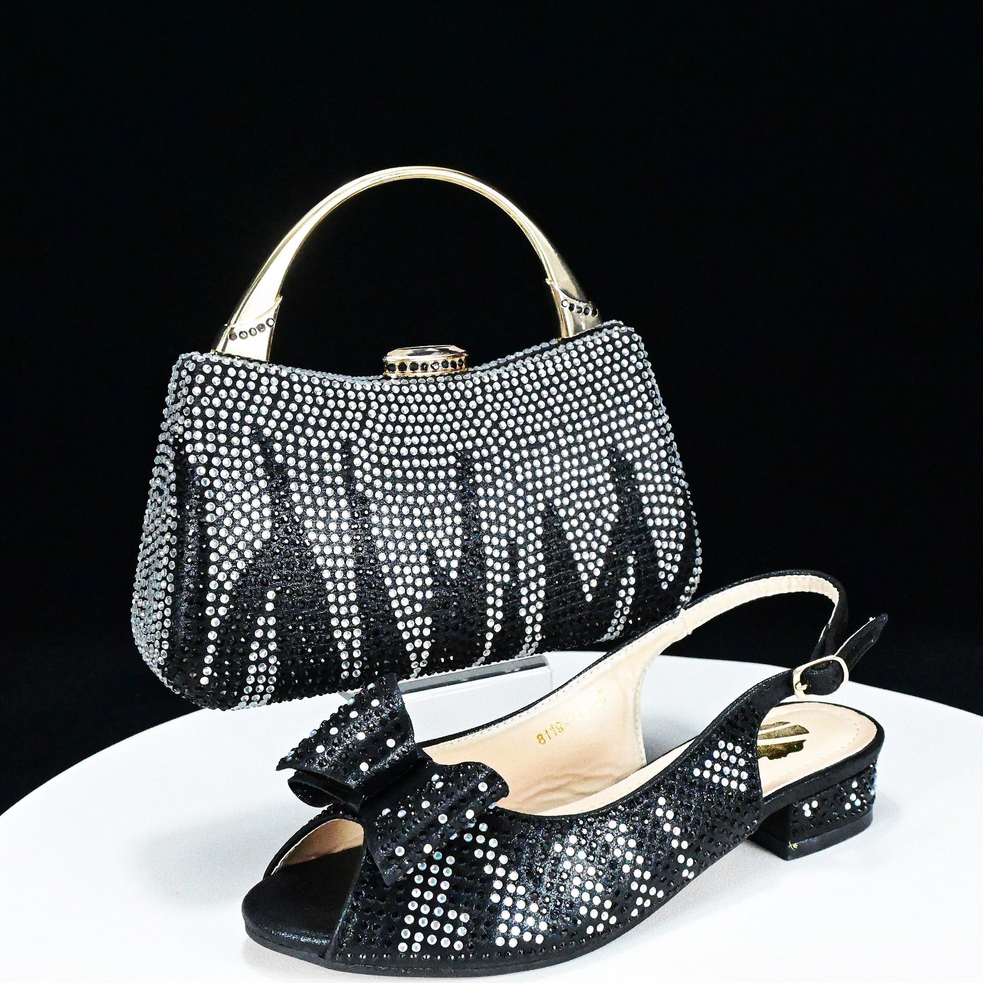 Low-Heeled Casual Daily Sandals With Handle Clutch Bag Rhinestones Women Shoes Set,Beautiful Party Shoe Rhinestone Decoration Women’s WL