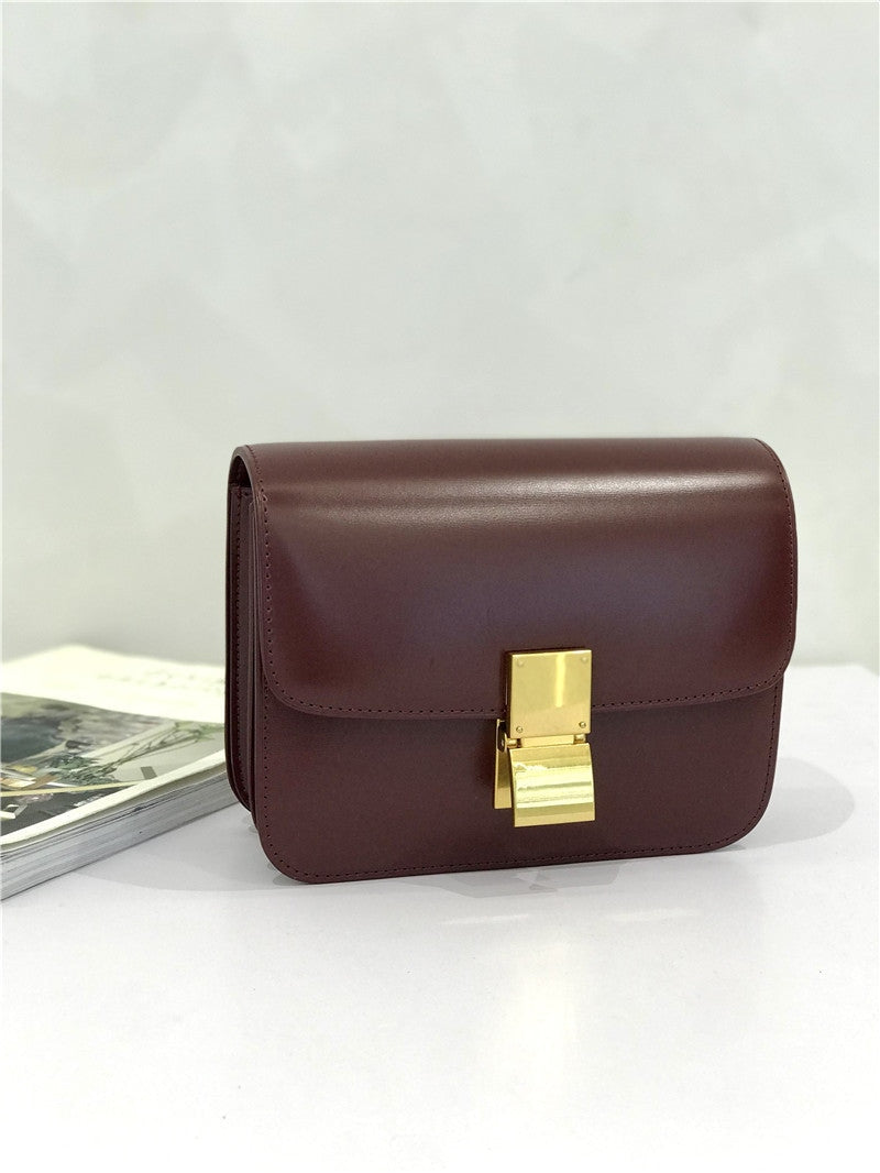 Womens Calfskin Leather Box Bag