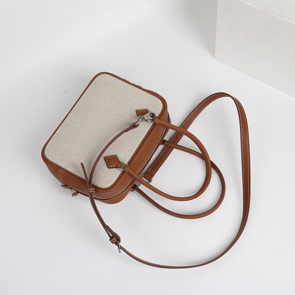 Womens Canvas Leather Top Handle Bag