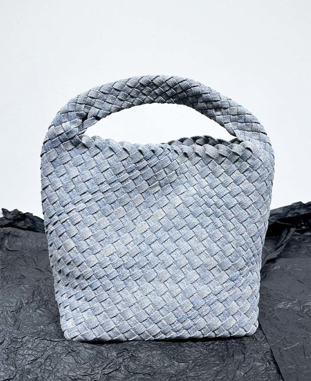 Womens Denim Woven Large Hobo Bucket Tote Bag With Pouch