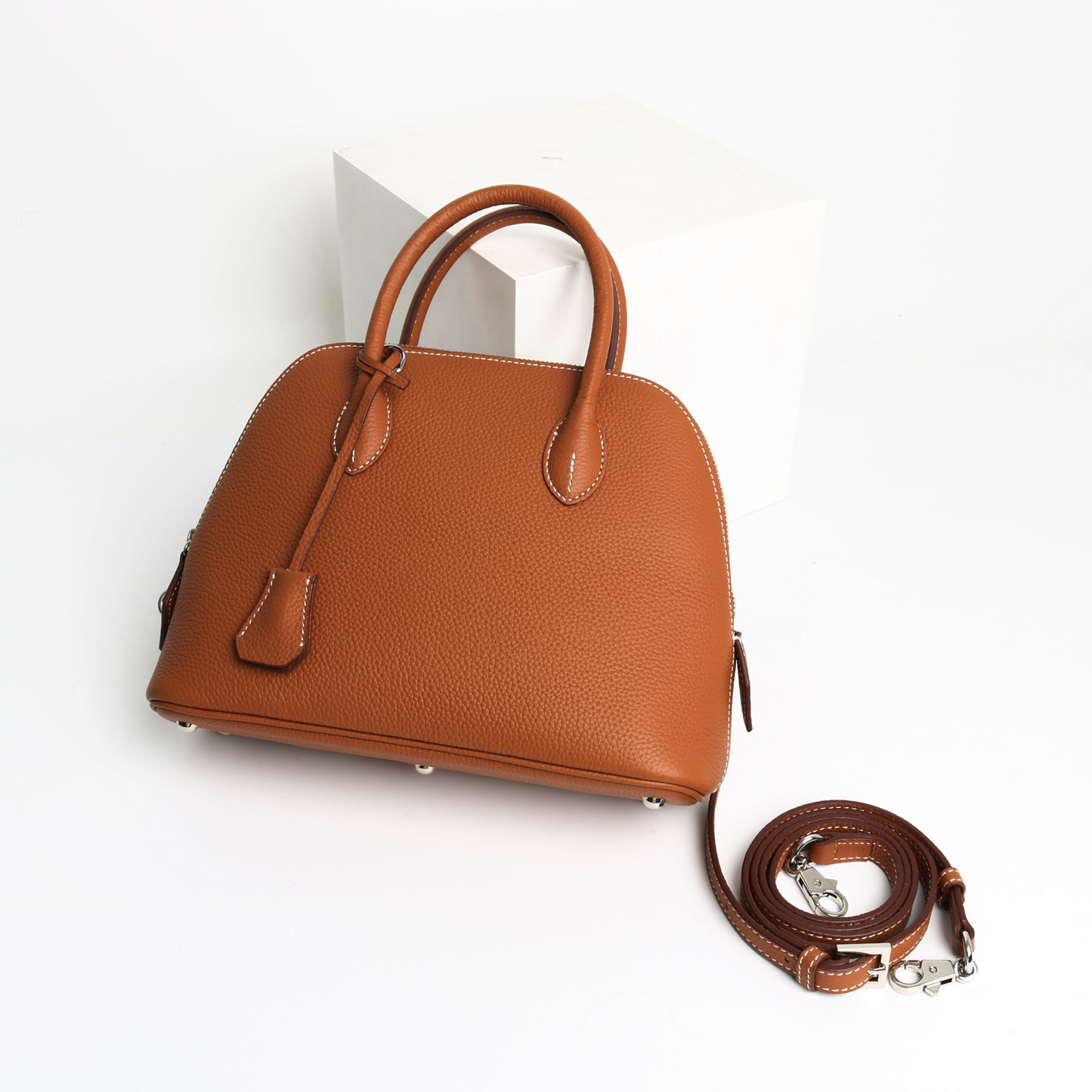 Womens Fashion Leather Bowler With Lock Cross Body Bag