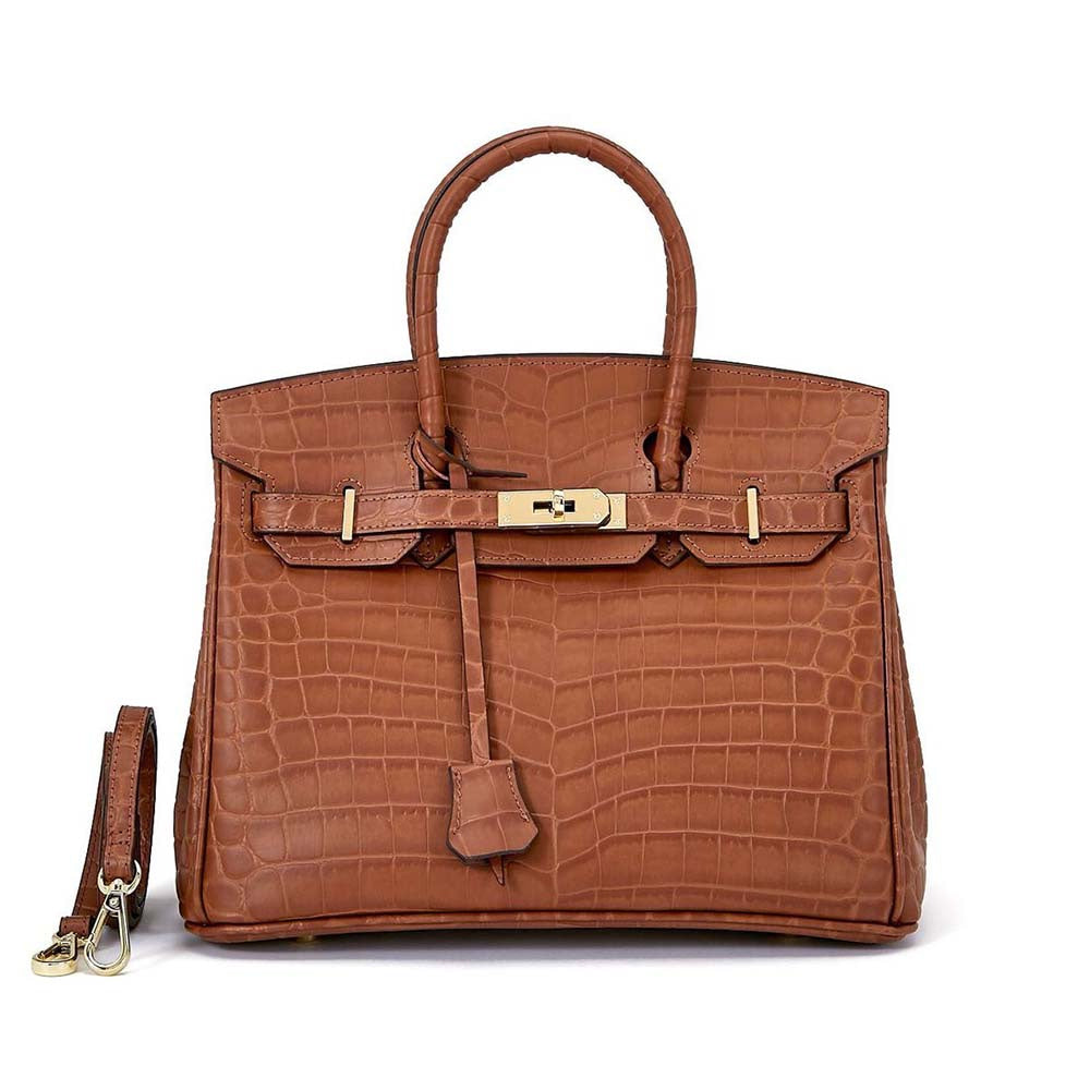 Womens Fashion Matt Embossed Crocodile Pattern Padlock Tote Bag