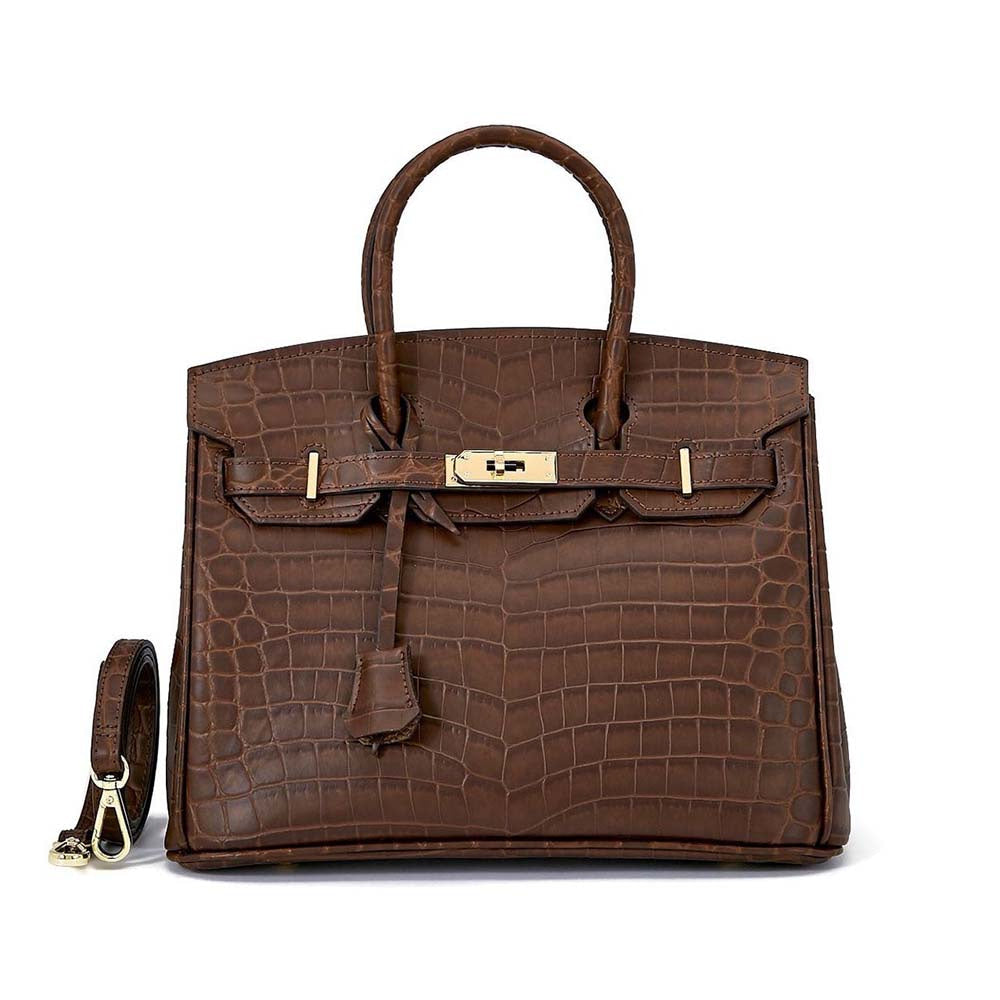 Womens Fashion Matt Embossed Crocodile Pattern Padlock Tote Bag