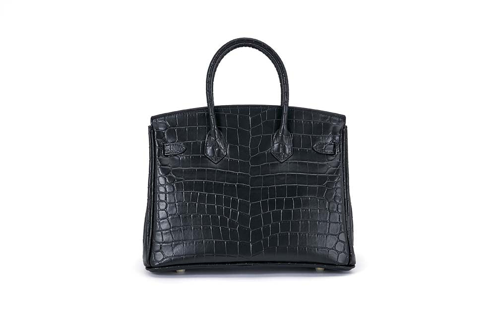 Womens Fashion Matt Embossed Crocodile Pattern Padlock Tote Bag