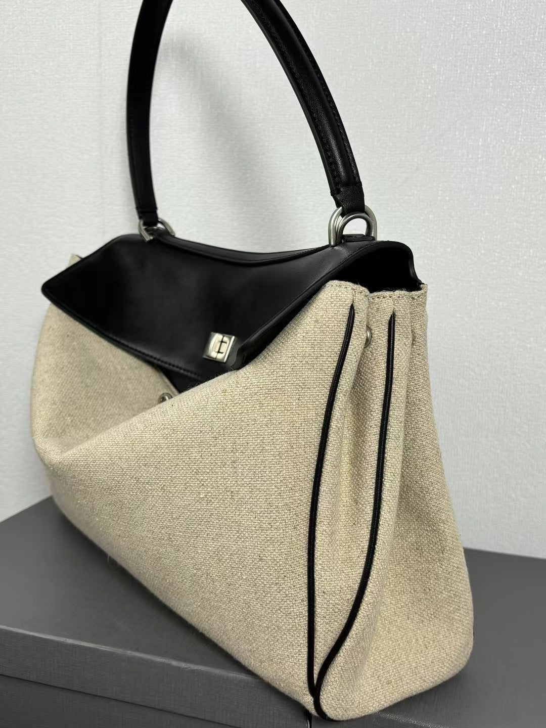 Womens Leather Canvas Top Handle Bag