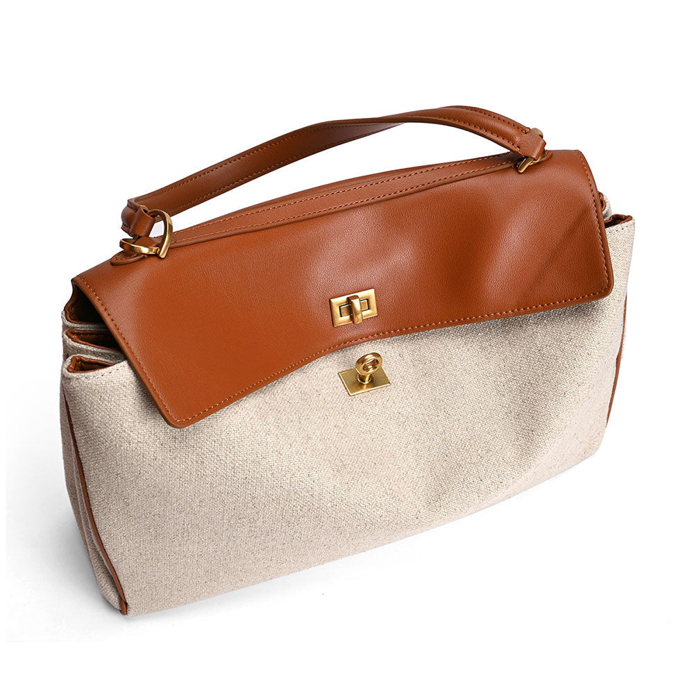 Womens Leather Canvas Top Handle Bag