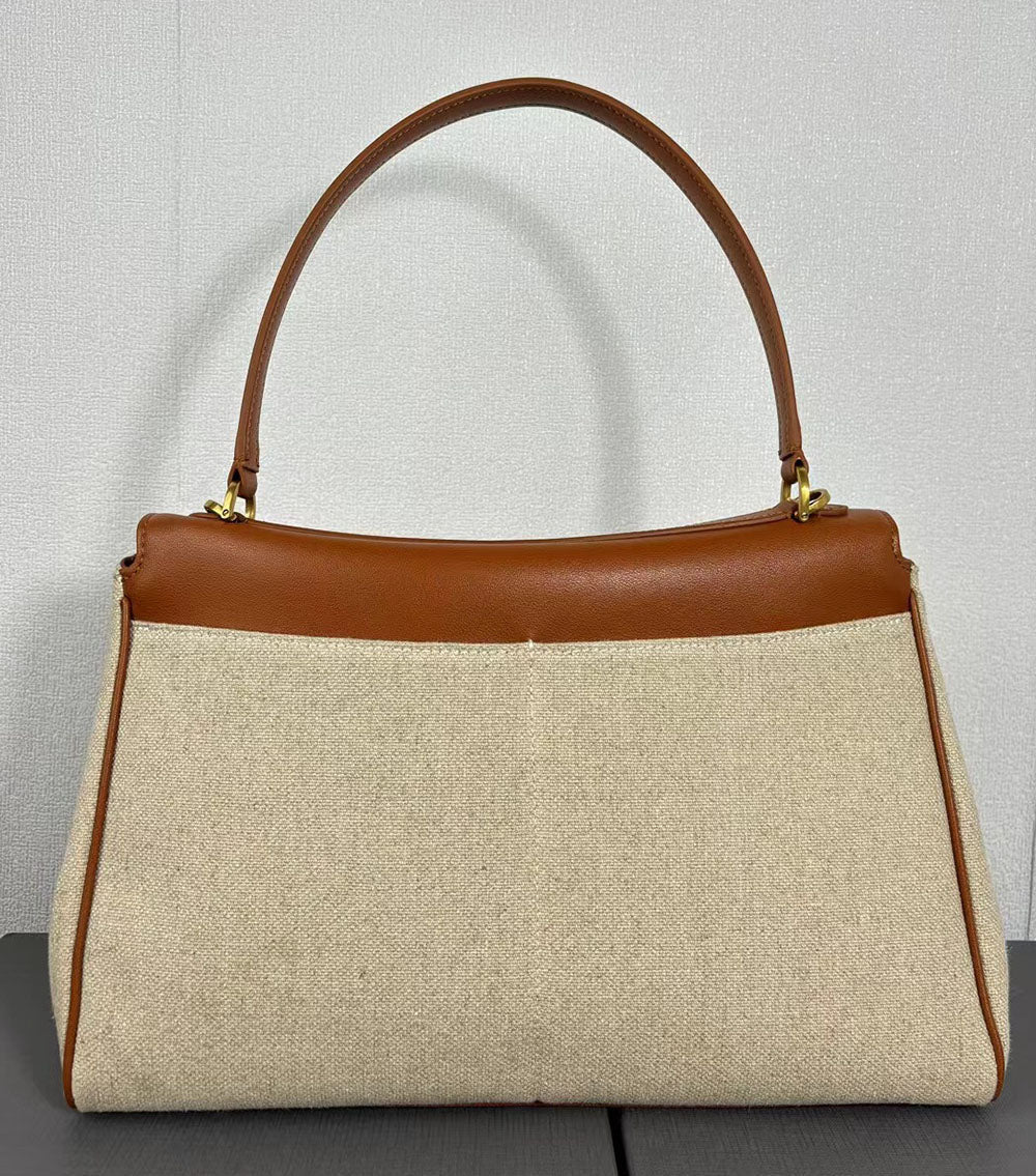 Womens Leather Canvas Top Handle Bag