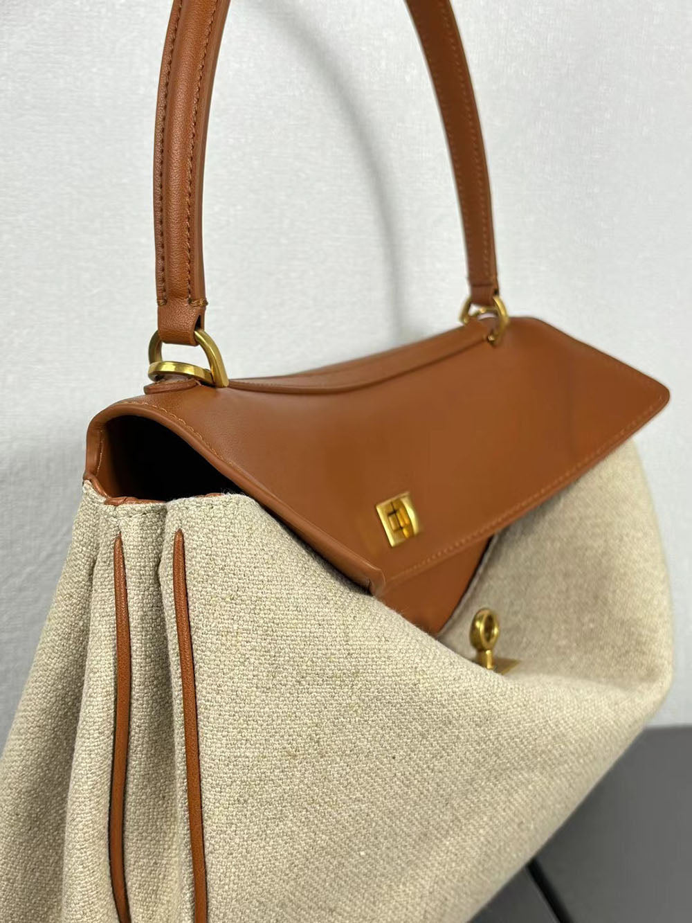 Womens Leather Canvas Top Handle Bag