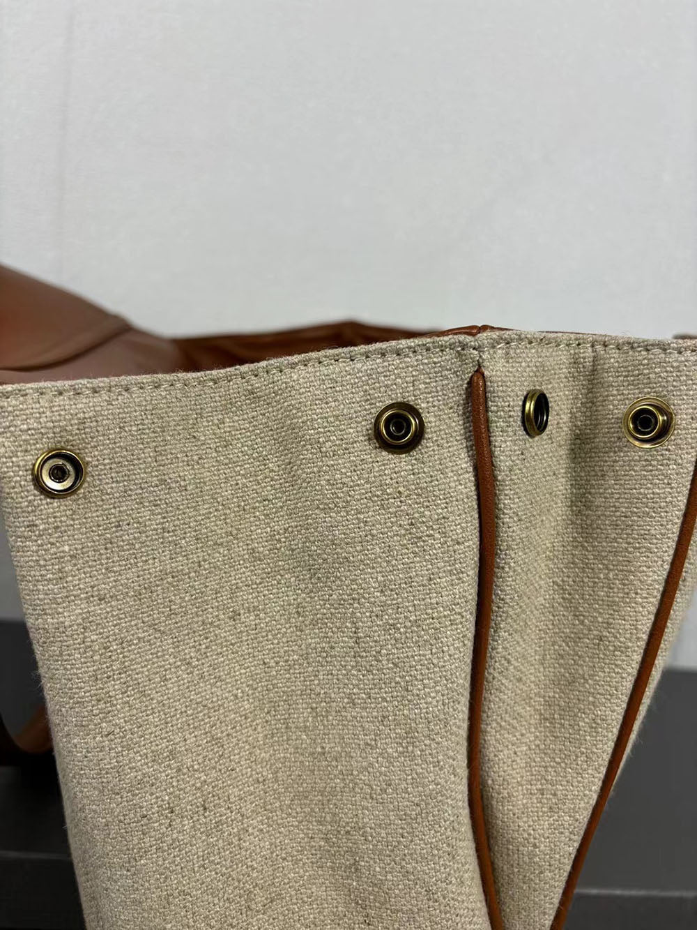 Womens Leather Canvas Top Handle Bag