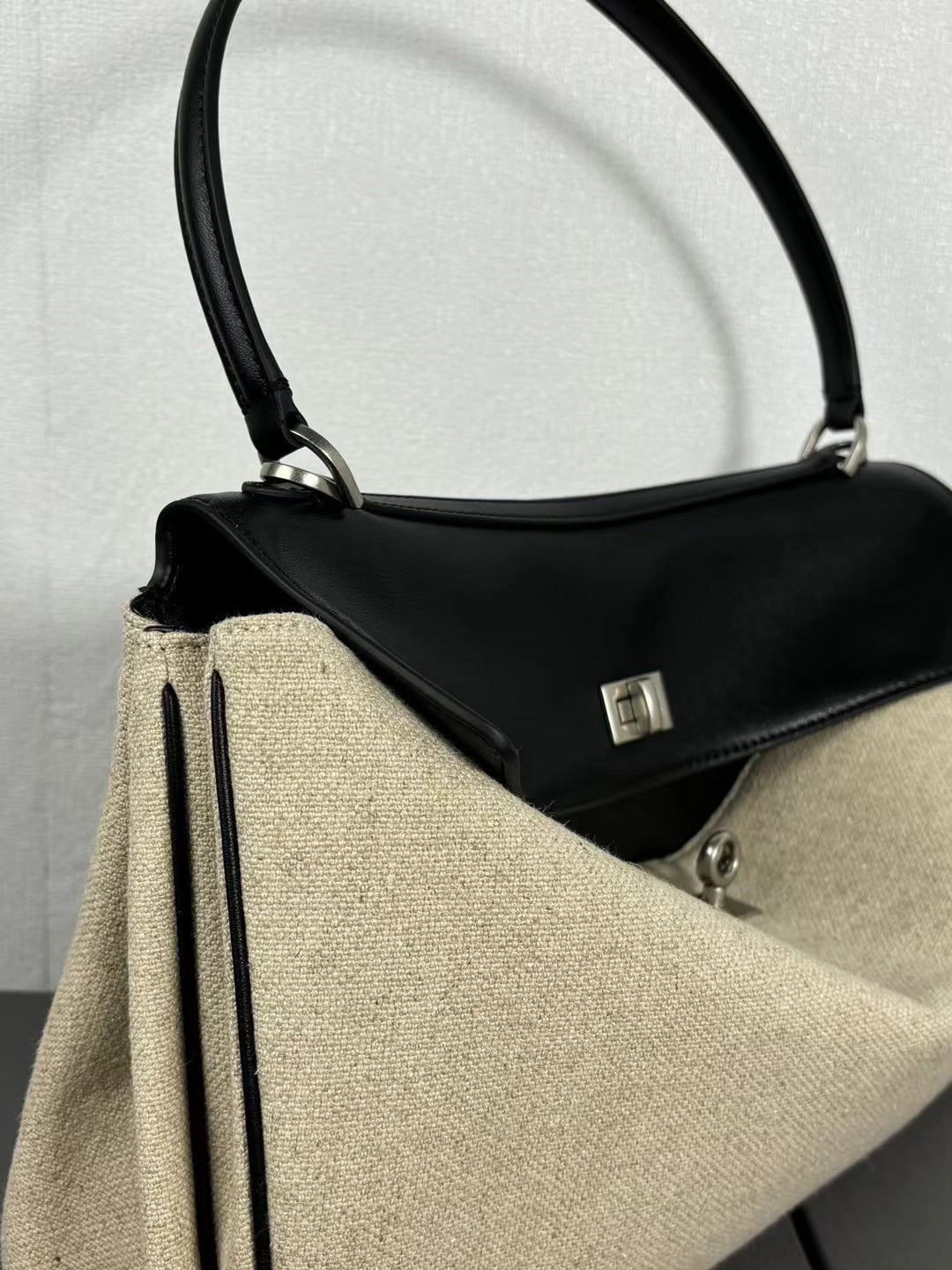 Womens Leather Canvas Top Handle Bag