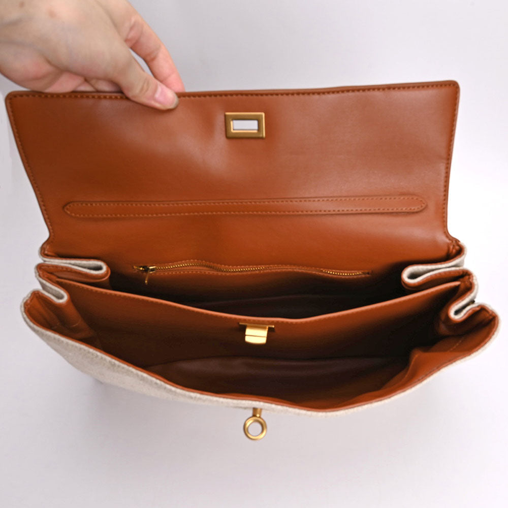 Womens Leather Canvas Top Handle Bag