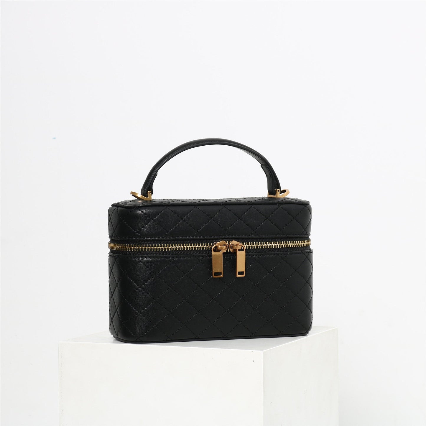 Womens Leather Top Handle Cosmetic Box Bag