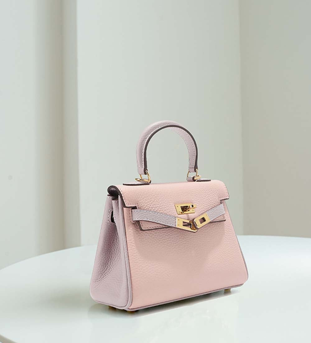 Womens Mini Padlock Pink / Mauve Pale Gold Hardware Grainy Togo Leather