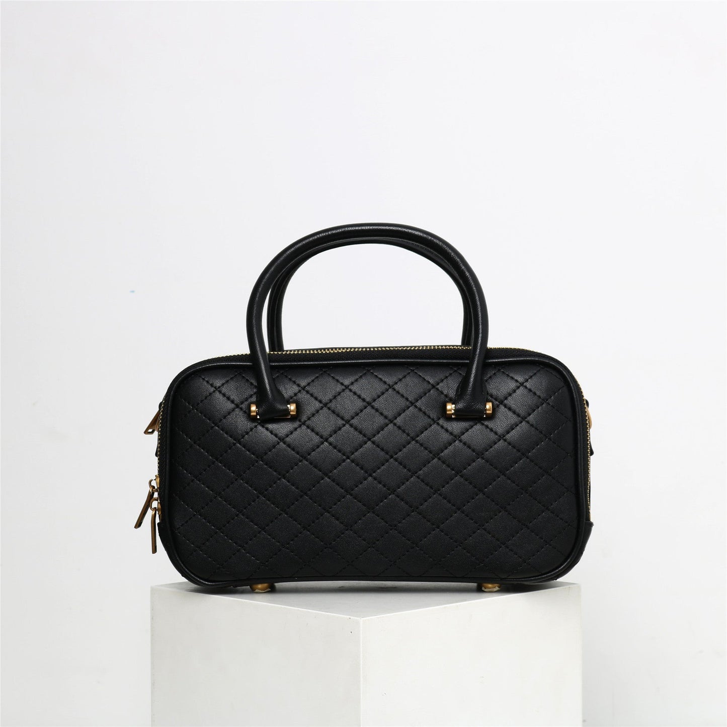 Womens Quilted Leather Boston Bowler Work Bag