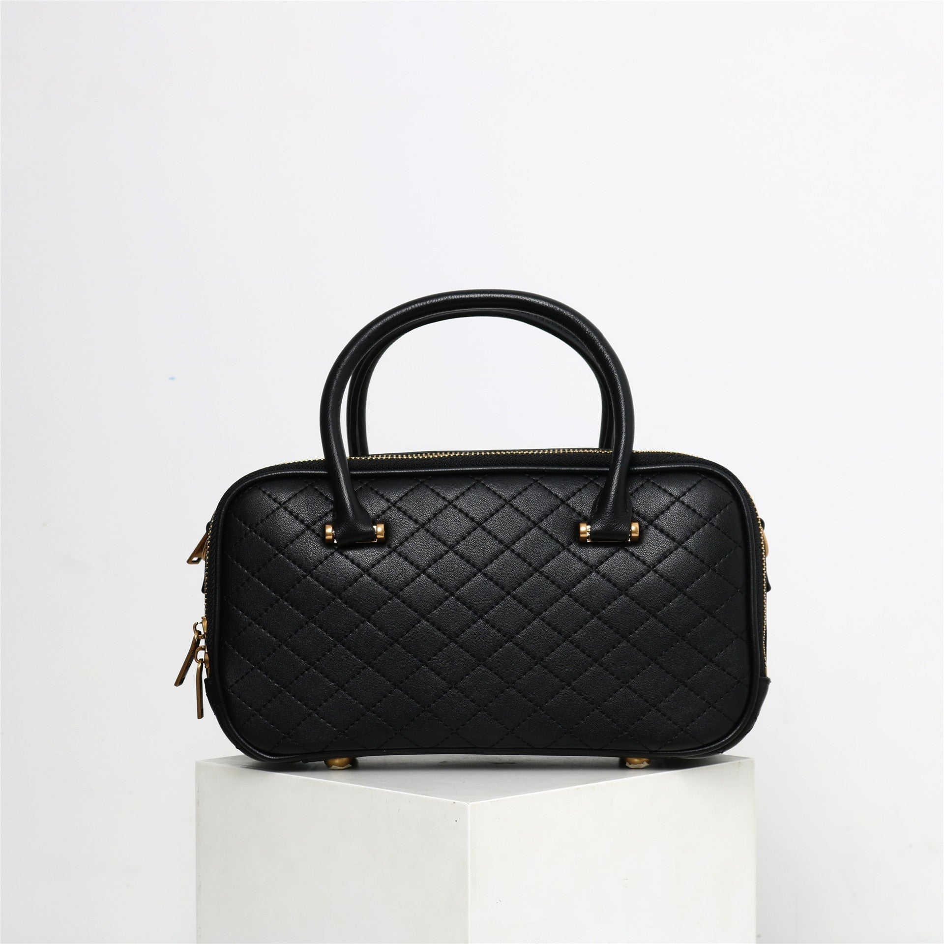 Womens Quilted Leather Boston Bowler Work Bag