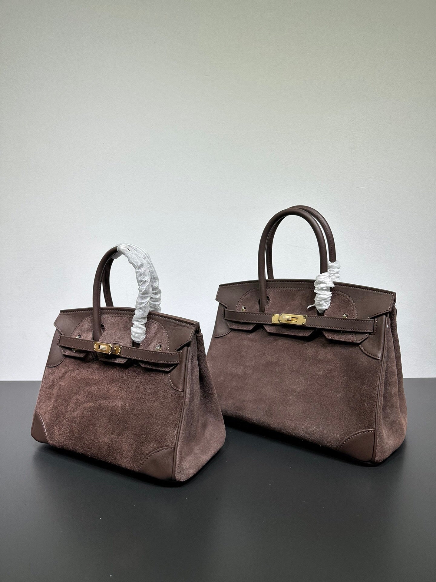 Womens Suede Leather Padlock Top Handle Bag Brown